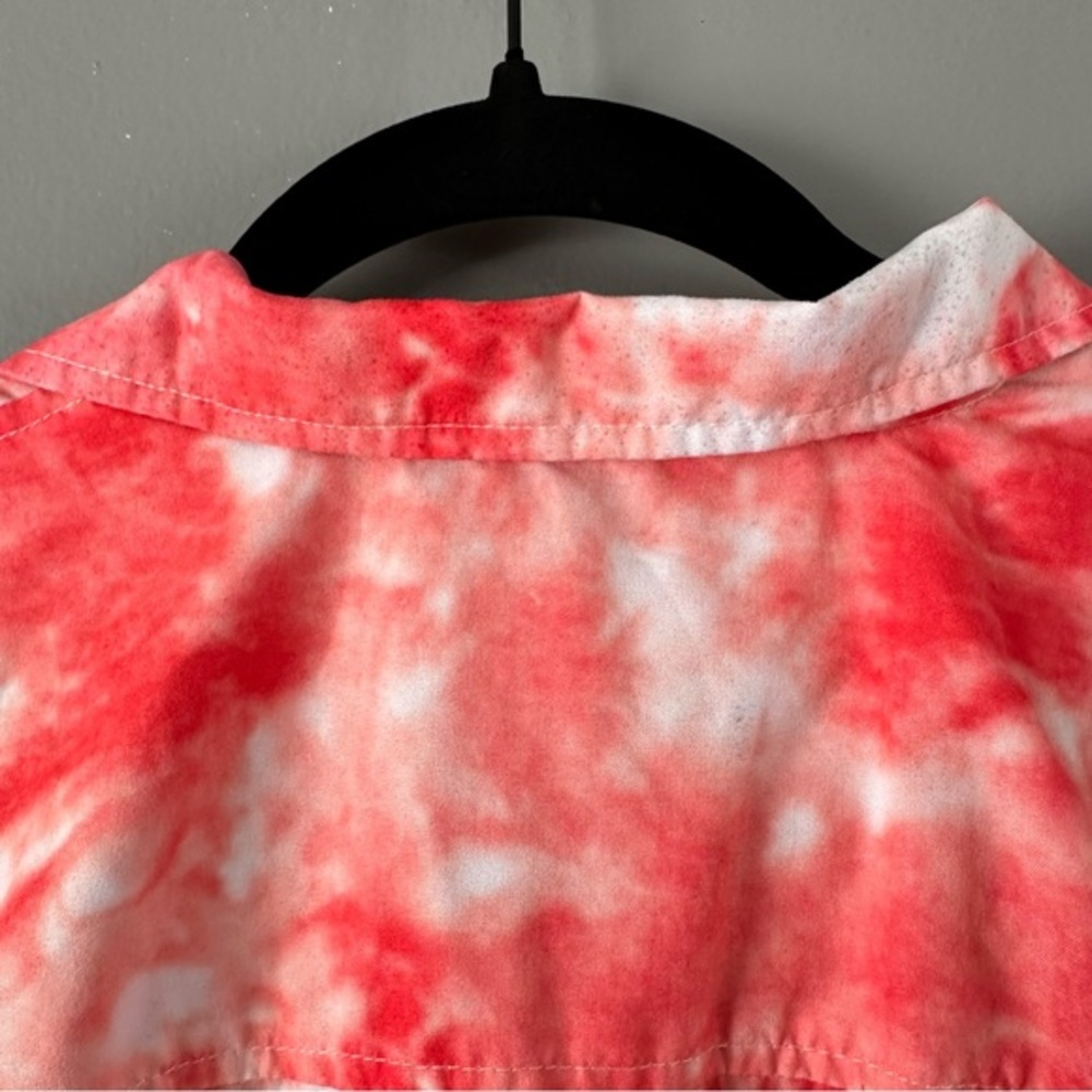 Uzzi Amphibous Gear Button Down Short Sleeve Top | Orange/Coral +  White Tie Dye - Picture 5 of 11